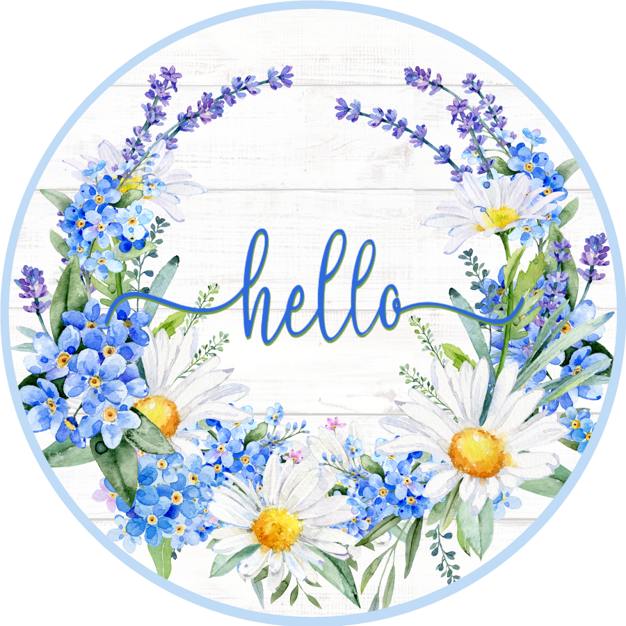 Floral Hello Spring 12" Metal Wreath Sign - DECOE-257-A