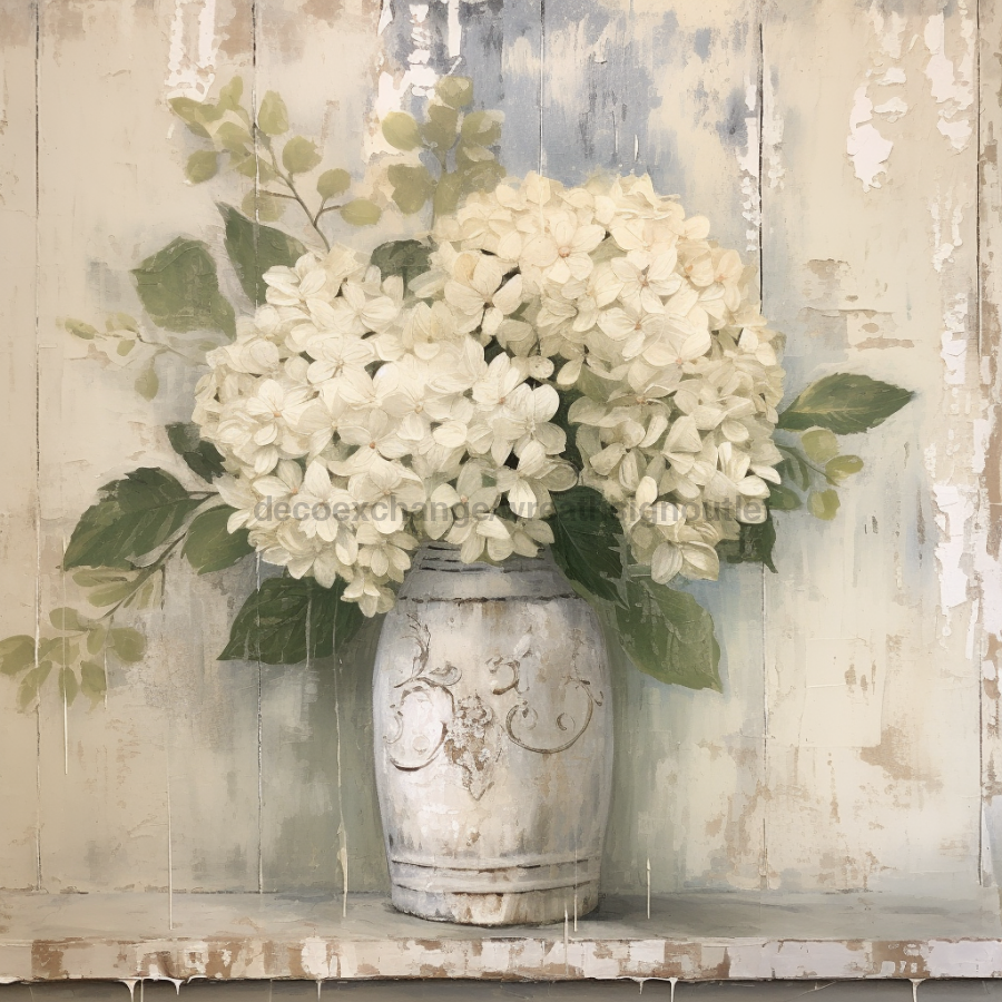Floral Hydrangea Flowers 10x10" Metal Wreath Sign - OAW-0038