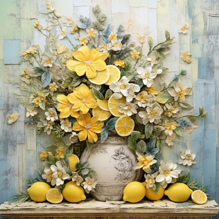 Floral Lemon 10x10" Metal Wreath Sign - OAW-0044