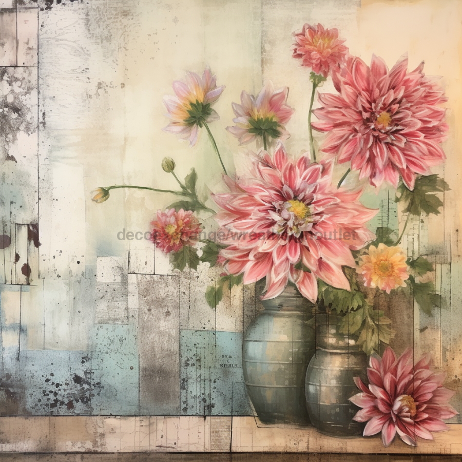 Floral 10x10" Metal Wreath Sign - OAW-0084