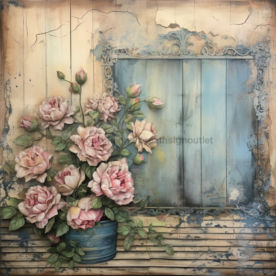 Floral 10x10" Metal Wreath Sign - OAW-0113