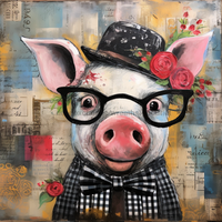 Thumbnail for Floral Pig 10x10" Metal Wreath Sign - OAW-0064