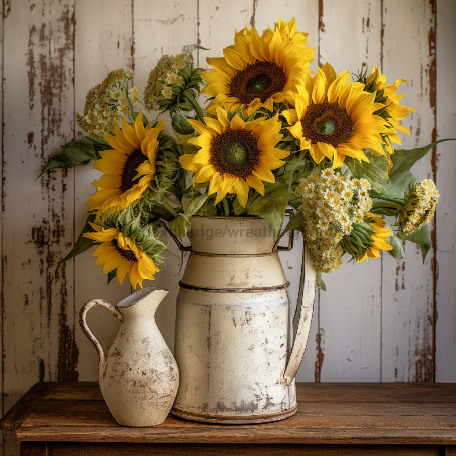 Floral Sunflower 10x10" Metal Wreath Sign - OAW-0045