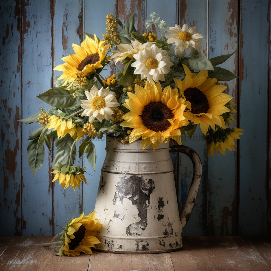 Floral Sunflower 10x10" Metal Wreath Sign - OAW-0053