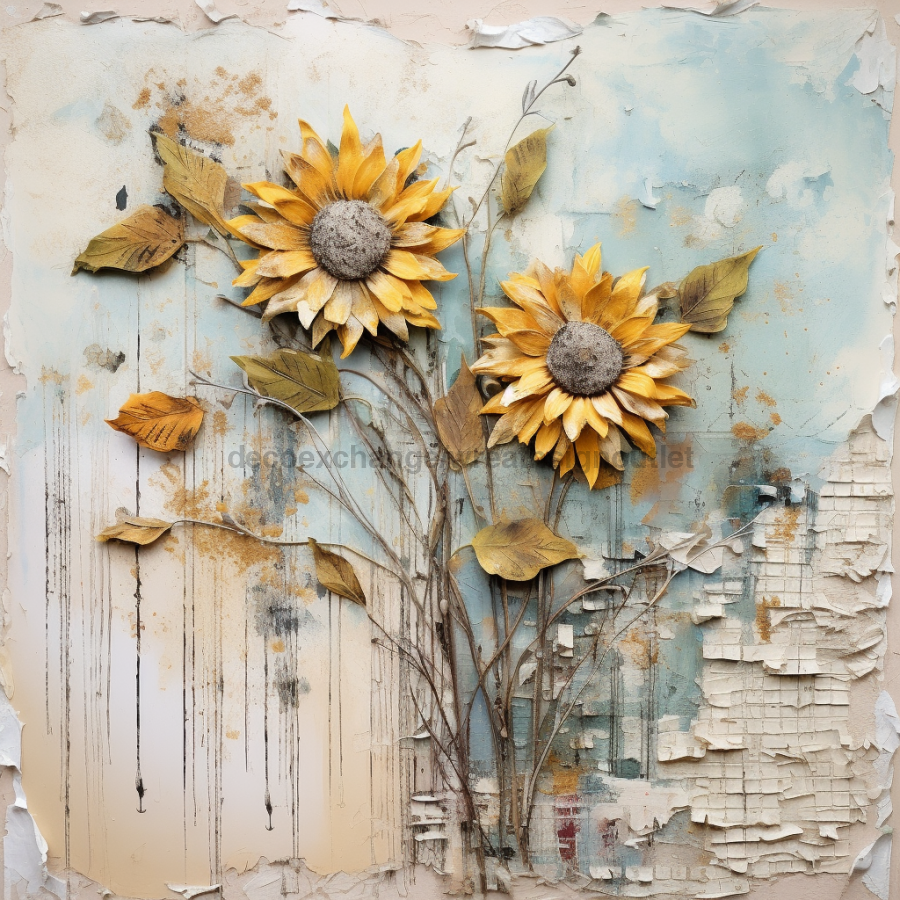 Floral Sunflower 10x10" Metal Wreath Sign - OAW-0105