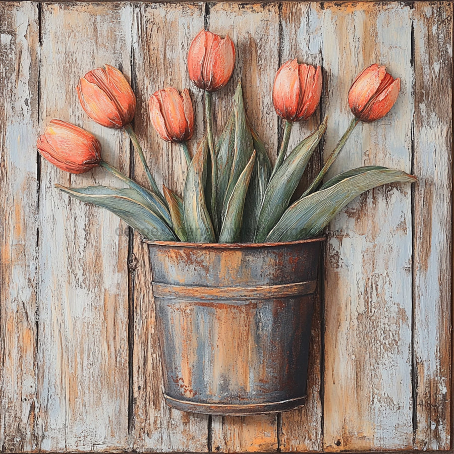 Floral Sign, Tulips Sign, DCO-02350, Sign For Wreath, 10x10 Metal Sign