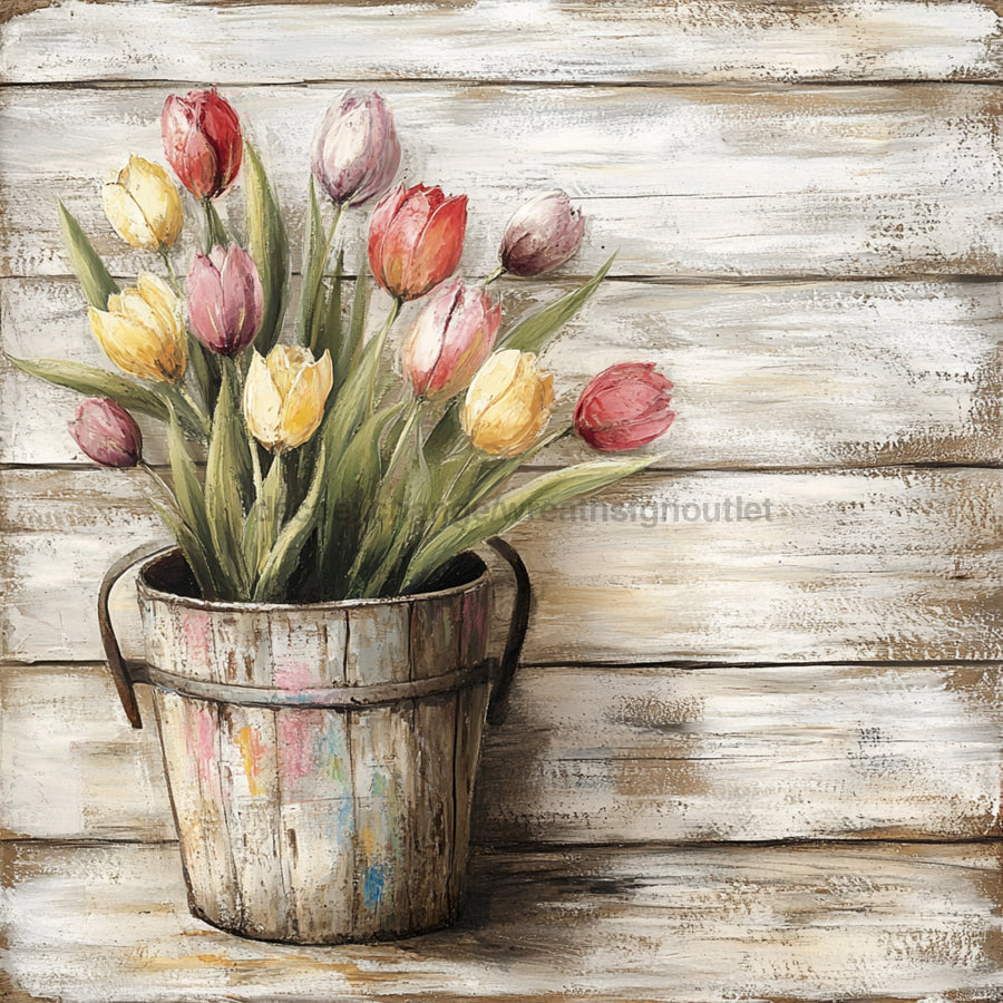 Floral Sign, Tulips Sign, DCO-02355, Sign For Wreath, 10x10 Metal Sign