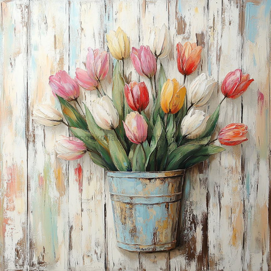 Floral Sign, Tulips Sign, DCO-02360, Sign For Wreath, 10x10 Metal Sign