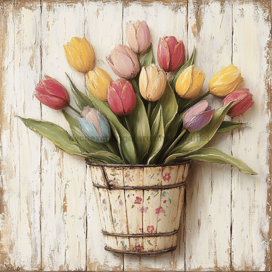 Floral Sign, Tulips Sign, DCO-02361, Sign For Wreath, 10x10 Metal Sign