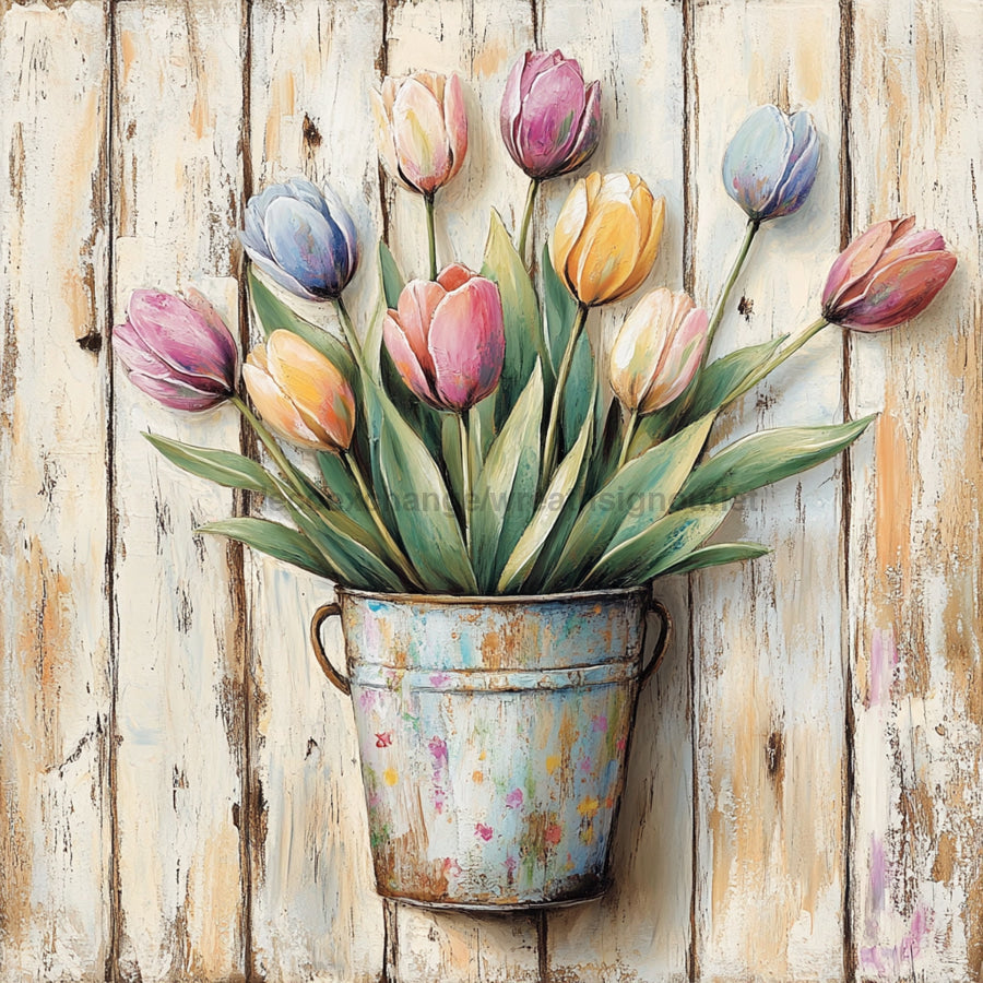 Floral Sign, Tulips Sign, DCO-02365, Sign For Wreath, 10x10 Metal Sign