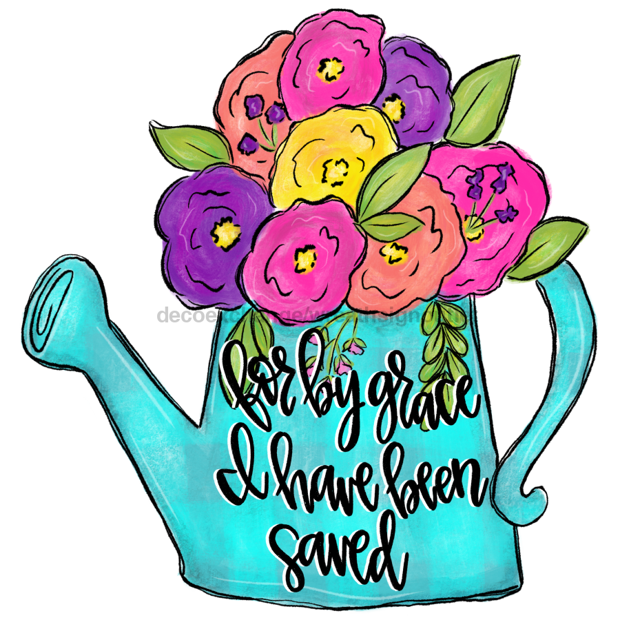 Floral Watering Can 22" Wood Door Hanger - DECOE-W-728-DH