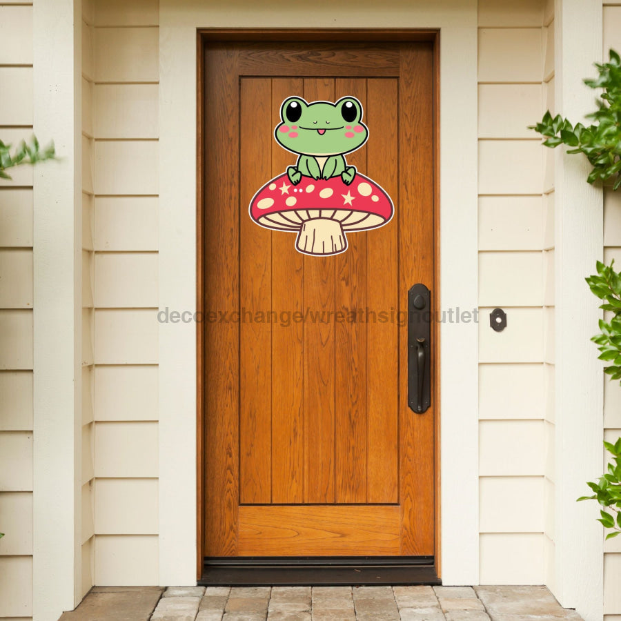 Frog Mushroom Cut Bow Holes 22" Wood Door Hanger - DECOE-W-903438-DH