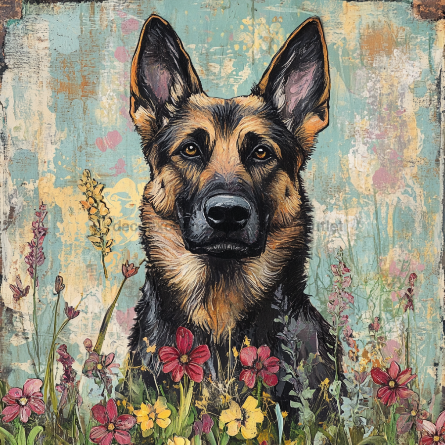 German Shephard Sign, Dog Sign, DCO-13487, Sign For Wreath, 10x10" Metal Sign