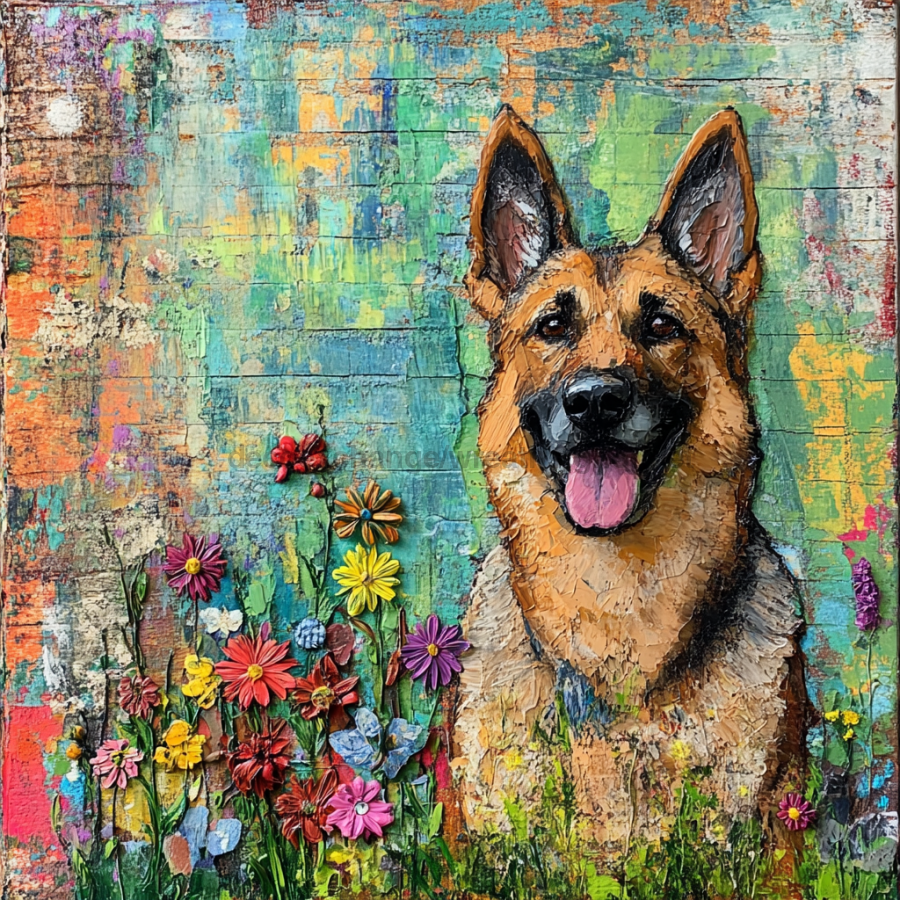 German Shephard Sign, Dog Sign, DCO-13496, Sign For Wreath, 10x10" Metal Sign