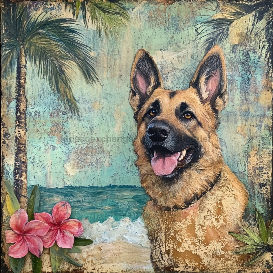 German Shephard Sign, Dog Sign, DCO-13504, Sign For Wreath, 10x10" Metal Sign