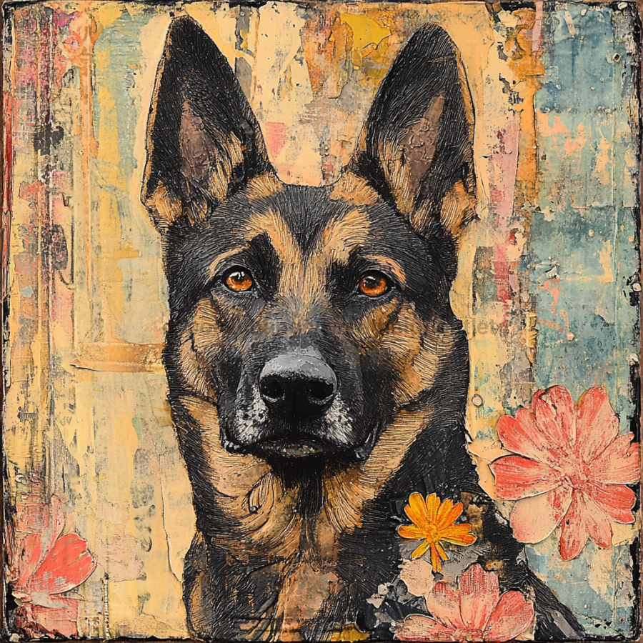 German Shephard Sign, Dog Sign, DCO-13515, Sign For Wreath, 10x10" Metal Sign