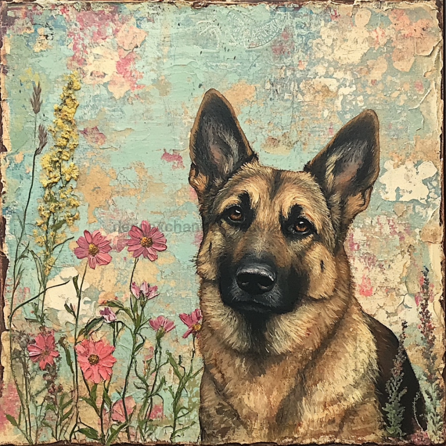 German Shephard Sign, Dog Sign, DCO-13516, Sign For Wreath, 10x10" Metal Sign