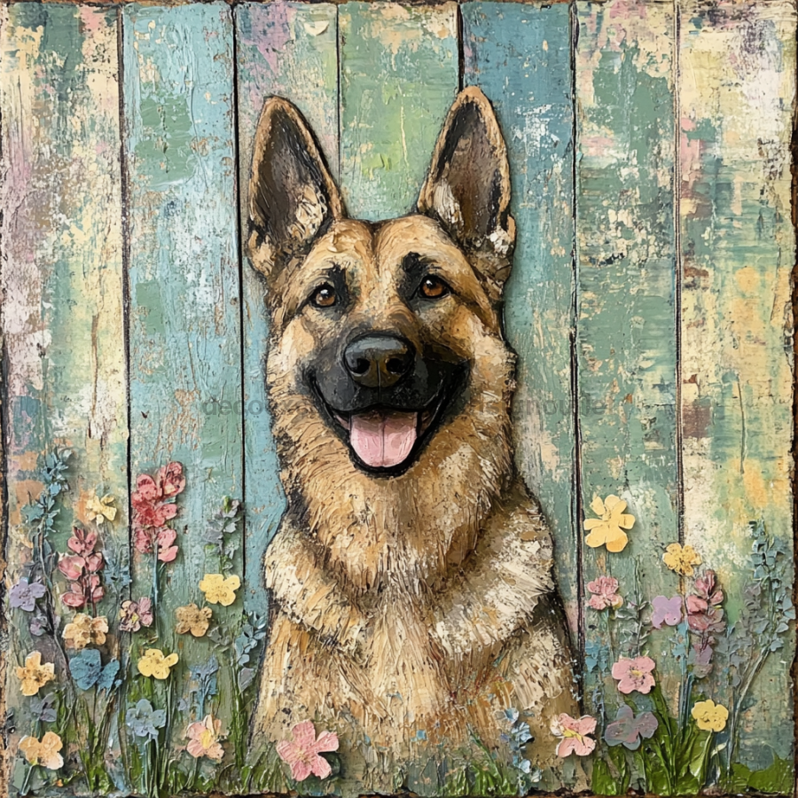 German Shephard Sign, Dog Sign, DCO-13519, Sign For Wreath, 10x10" Metal Sign