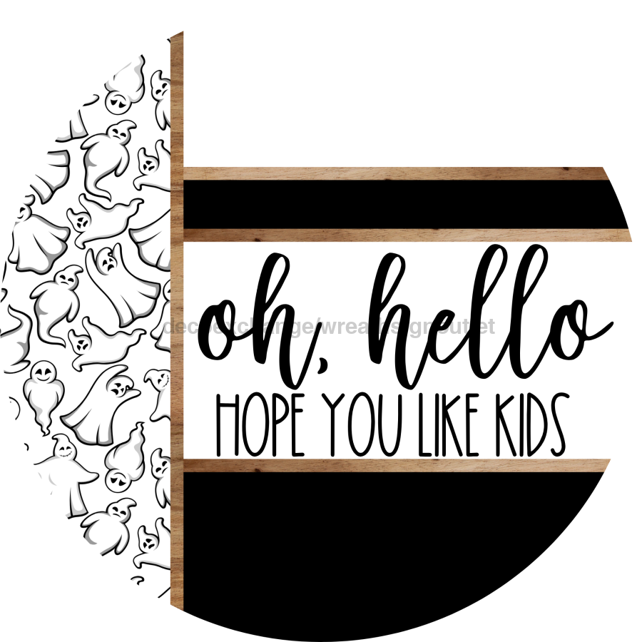 Ghost Door Hanger, Hello Like Kids Door Hanger, DCO-01909-DH, 18" Round Wood