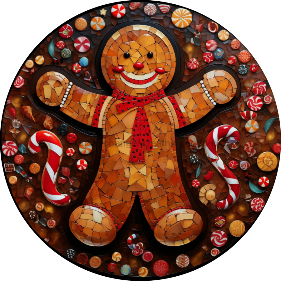 Gingerbread Sign, Christmas Sign, DCO-00501, Sign For Wreath, 10" Round Metal Sign - DecoExchange®