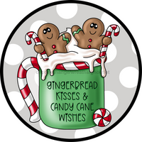 Thumbnail for Gingerbread Gingerbread Kisses Winter 12" Metal Wreath Sign - PCD-109-A