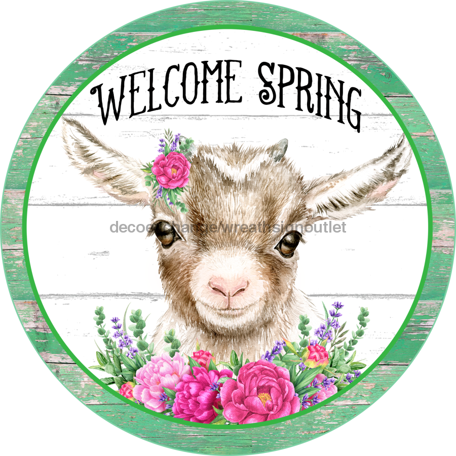 Vinyl Decal, Goat Sign, Spring Sign, 10" Round Metal Sign VINYL-DECOE-267, Sign For Wreath, DecoExchange - DecoExchange