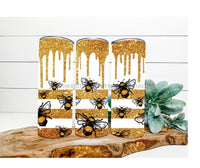 Thumbnail for Gold and White Striped Tumbler, Bees and Honey Tumbler 20 oz Skinny Tumbler - DECOETUMBLER-222