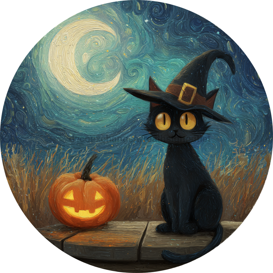 Halloween Cat Sign, DECOE-5297-D, Sign For Wreath, 10" Wood Sign