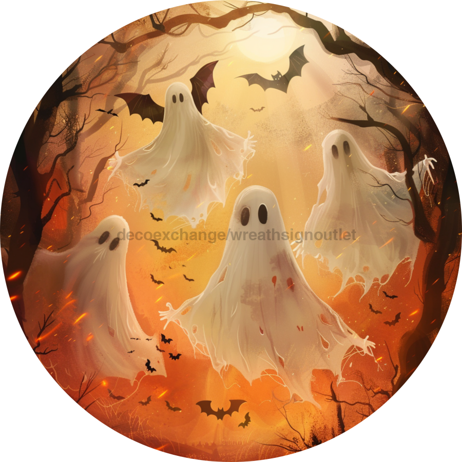 Halloween Ghost Wall Art, MB-00016, Sign For Wreath, 10" Metal Sign