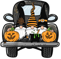 Thumbnail for Halloween Gnome Truck, wood sign, DECOE-W-010 wreath size wood, wood wreath sign, halloween