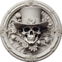 Thumbnail for Halloween 3D looking Skeleton 10" Metal Wreath Sign - DECOE-4607