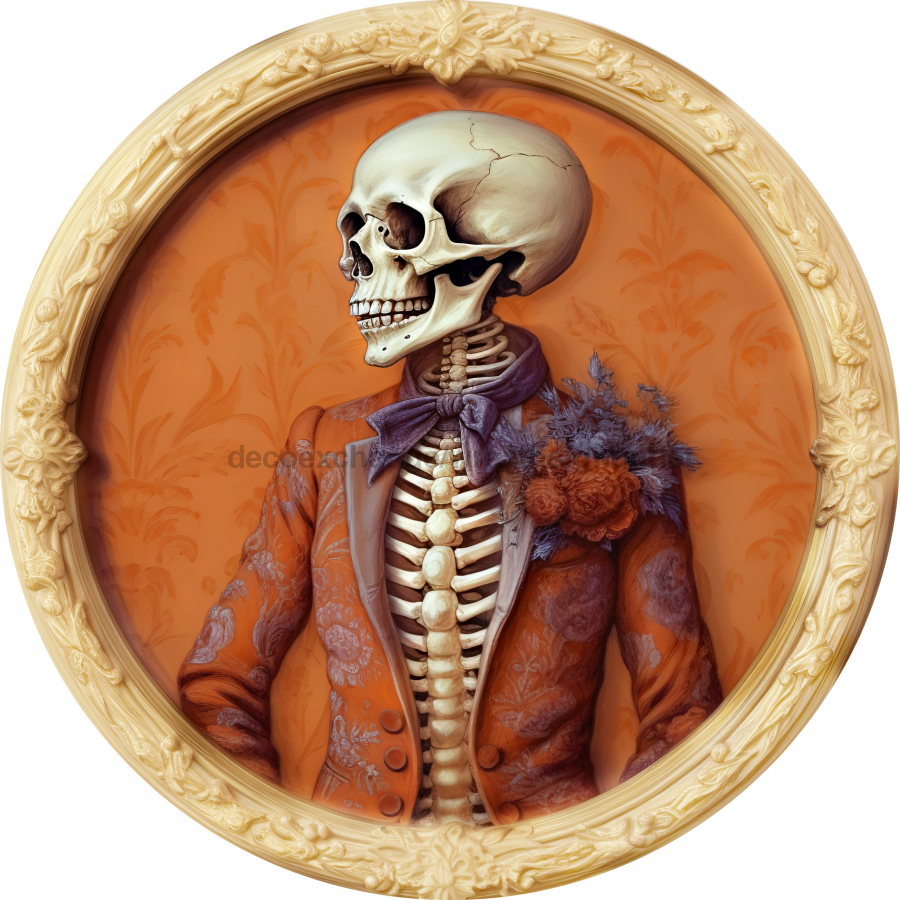 Halloween 3D looking Skeleton 10" Metal Wreath Sign - DECOE-4609