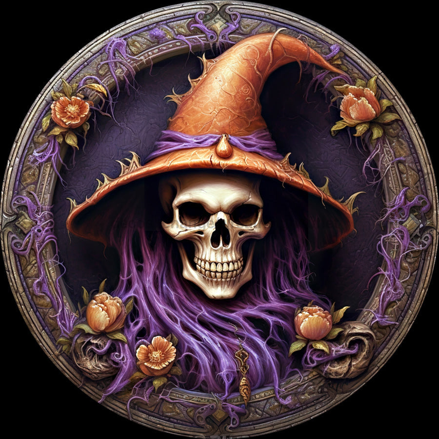 Halloween 3D looking Skeleton 12" Metal Wreath Sign - DECOE-4611-A