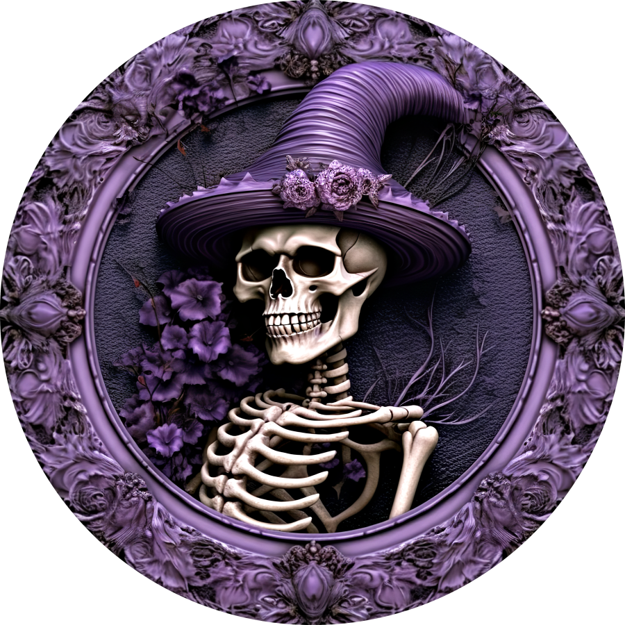 Halloween 3D looking Skeleton 12" Metal Wreath Sign - DECOE-4615-A