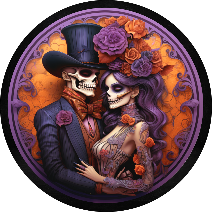 Halloween 3D looking Skeleton 10" Metal Wreath Sign - DECOE-4632