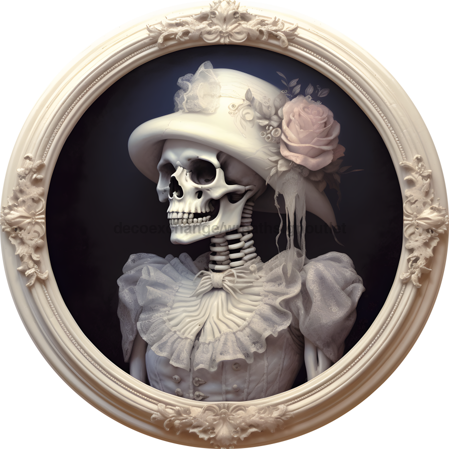 Halloween 3D looking Skeleton 10" Metal Wreath Sign - DECOE-4635