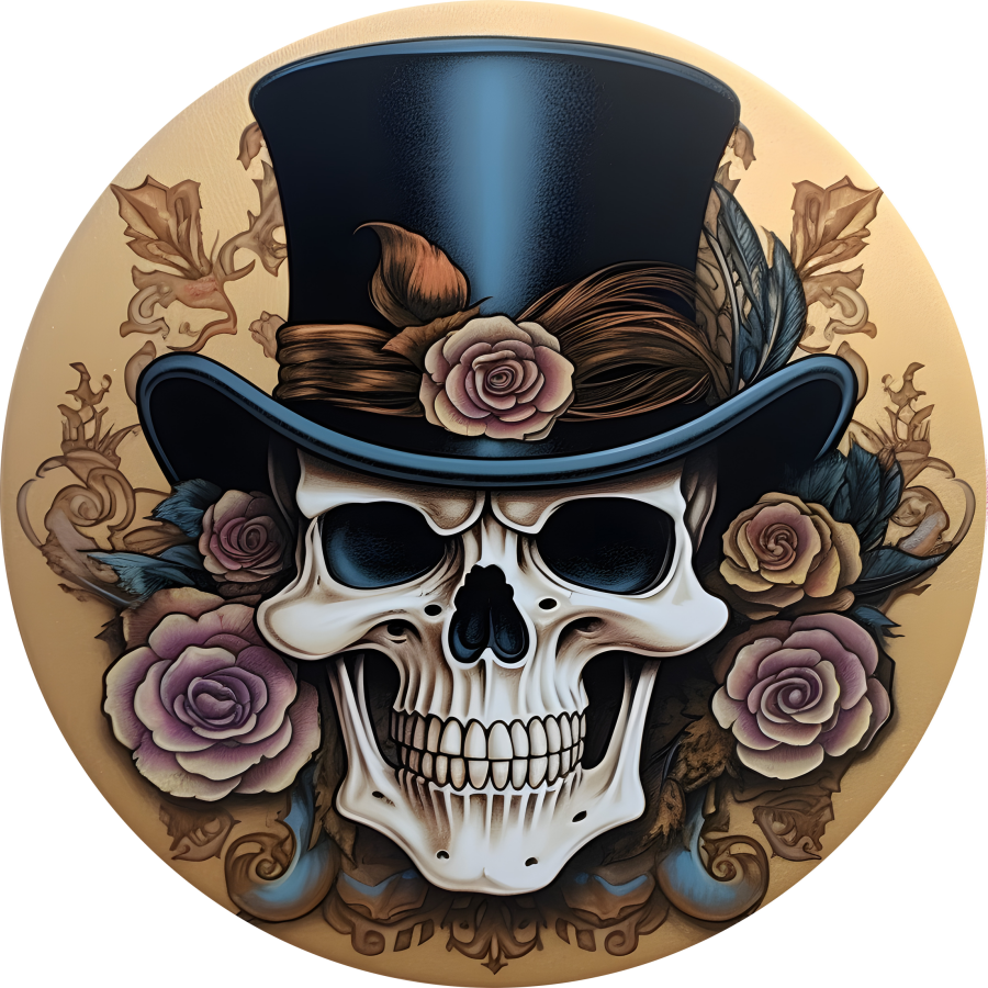Halloween 3D looking Skeleton 10" Metal Wreath Sign - DECOE-4636