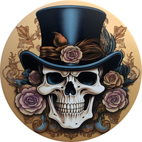 Thumbnail for Halloween 3D looking Skeleton 10" Metal Wreath Sign - DECOE-4636