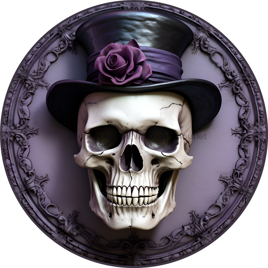 Halloween 3D looking Skeleton 10" Metal Wreath Sign - DECOE-4648