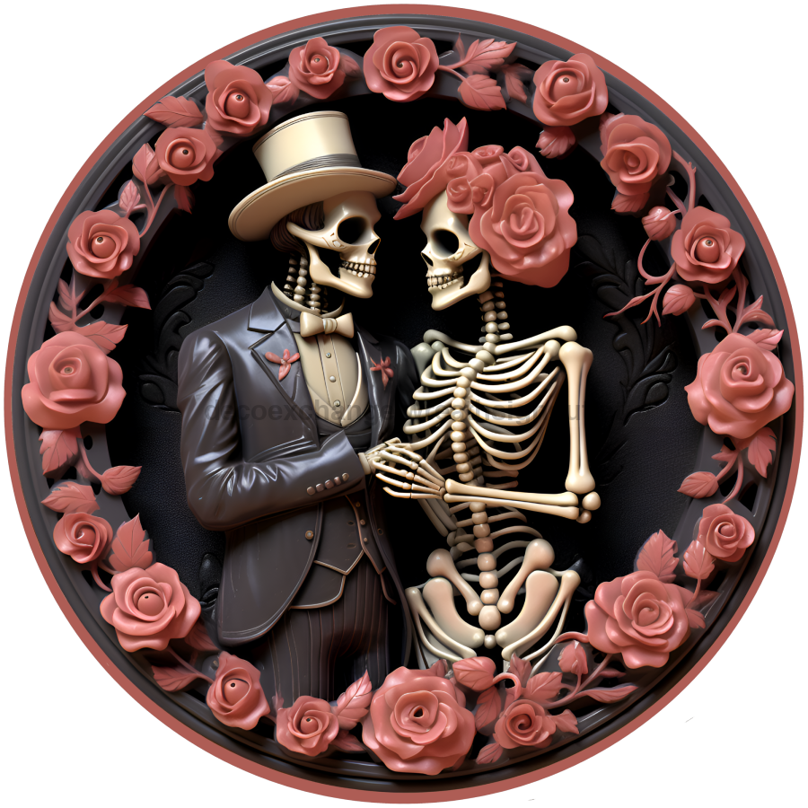 Halloween 3D looking Skeleton 10" Metal Wreath Sign - DECOE-4652