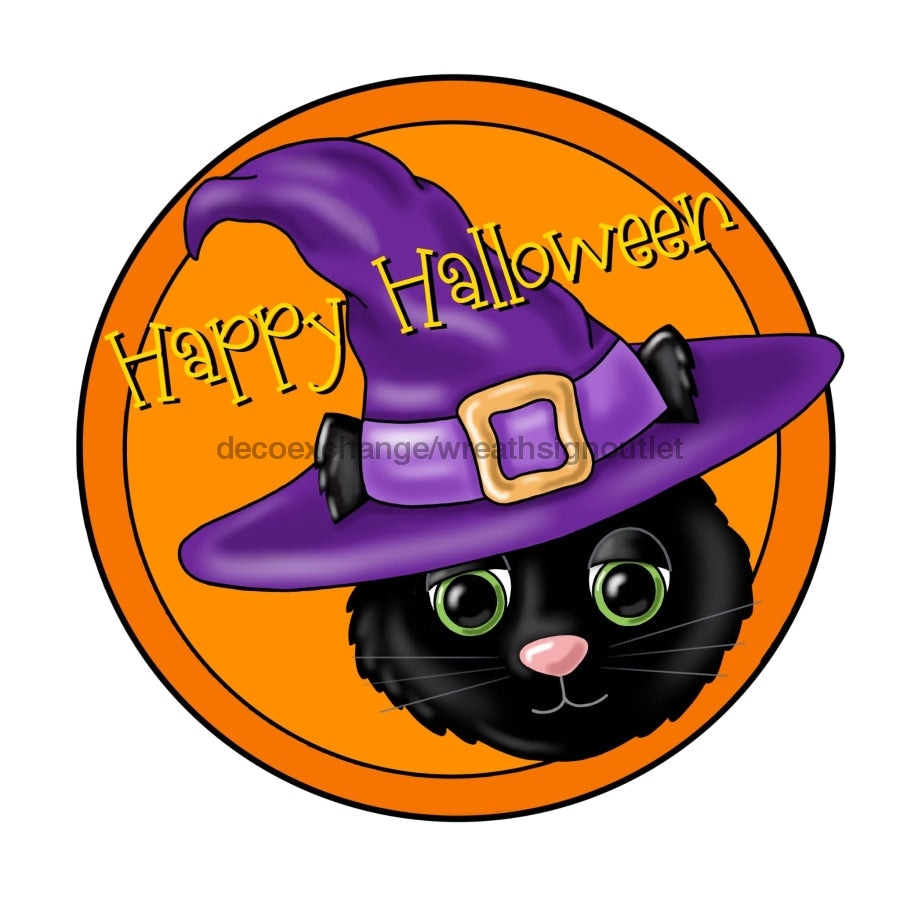 Halloween Sign, Black Cat Sign, Happy Halloween, wood sign, PCD-W-017 door hanger, halloween
