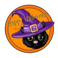 Thumbnail for Halloween Sign, Black Cat Sign, Happy Halloween, wood sign, PCD-W-016 wreath size wood, wood wreath sign, halloween