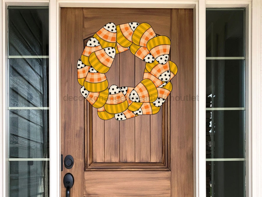 Halloween Sign Candy Corn Wreath Cute Wood Sign Cr-W-086-Dh 22 Door Hanger