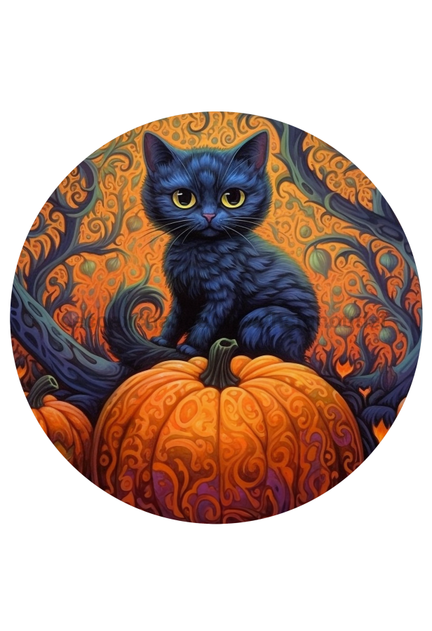 Halloween Cat 18" Wood Door Hanger - DECOE-4617-DH