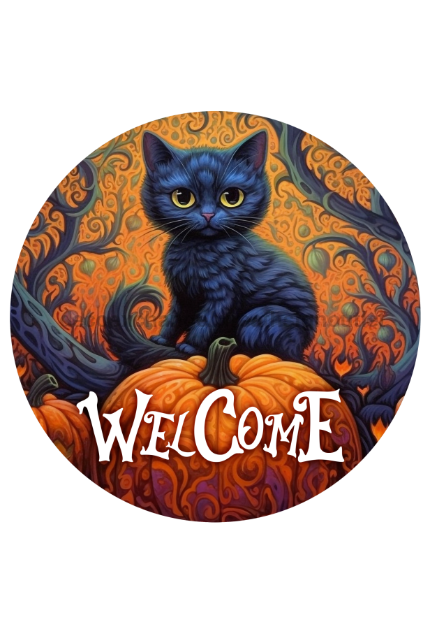 Halloween Cat 18" Wood Door Hanger - DECOE-4618-DH