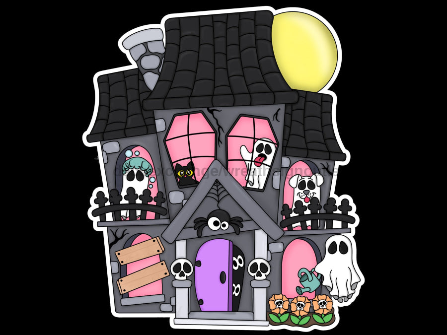 Halloween Haunted House 22" Wood Door Hanger - CR-W-141-DH