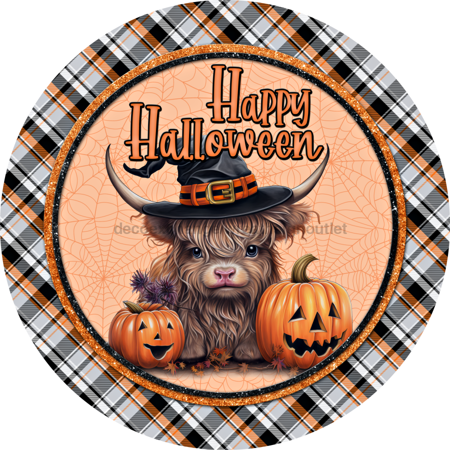 Halloween Highland Cow Cute 18" Wood Door Hanger - DECOE-4613-DH