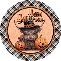 Thumbnail for Halloween Highland Cow Cute 8" Metal Wreath Sign - DECOE-4613-B