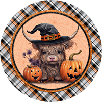 Thumbnail for Halloween Highland Cow Cute 18" Wood Door Hanger - DECOE-4614-DH