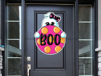 Thumbnail for Halloween Pink Boo 22" Wood Door Hanger - PCD-W-102-DH